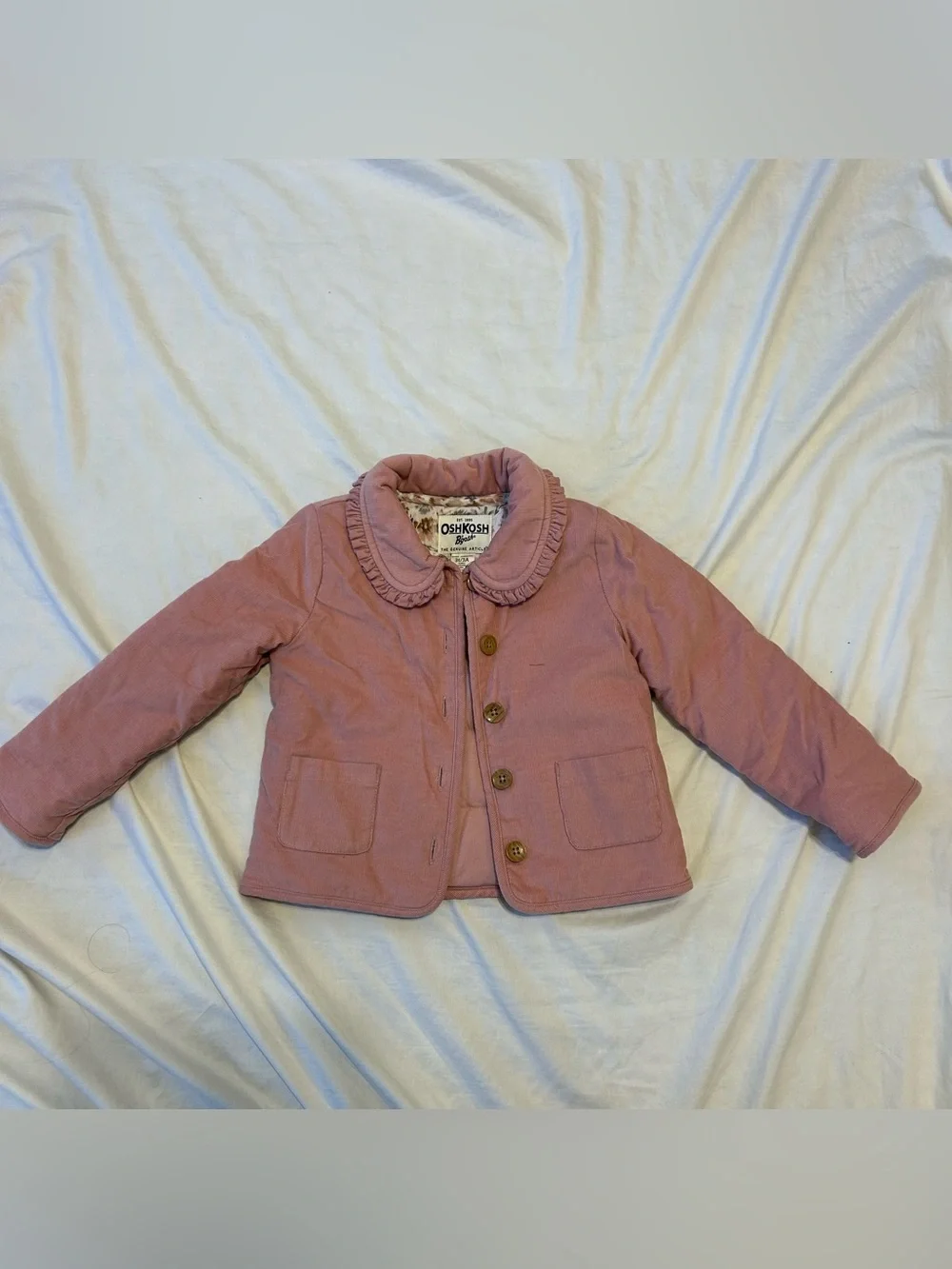 OshKosh B'gosh Girls Pink Corduroy Coat 3T Lined Button Collared Pockets